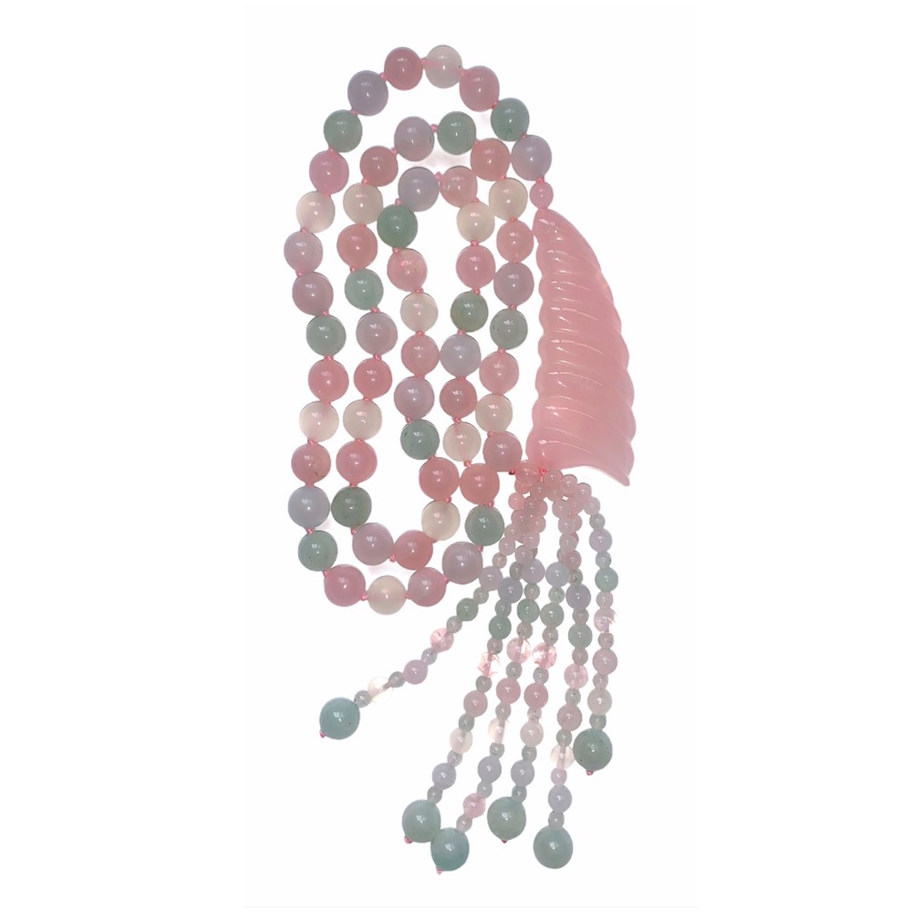 Vintage Rose Quartz and Jade Necklace